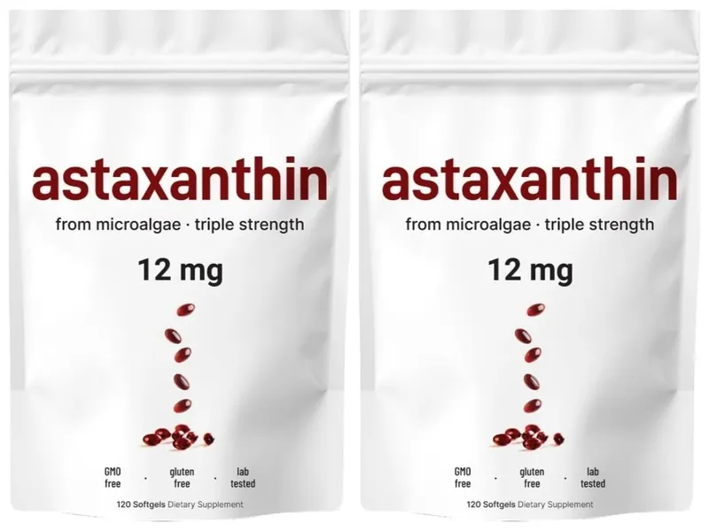 Astaxanthin 12mg with Fresh Microalgae Source Daily Nutritional Support Antioxidant Supplement 120 Softgels
