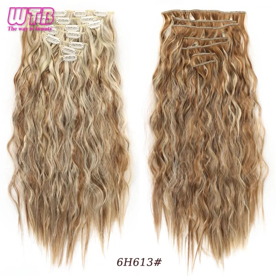 Synthetic 16 Clips in Hair Extensions Long Wavy Hairstyle Blonde Black Hairpieces Heat Resistant False Hair Daily Use