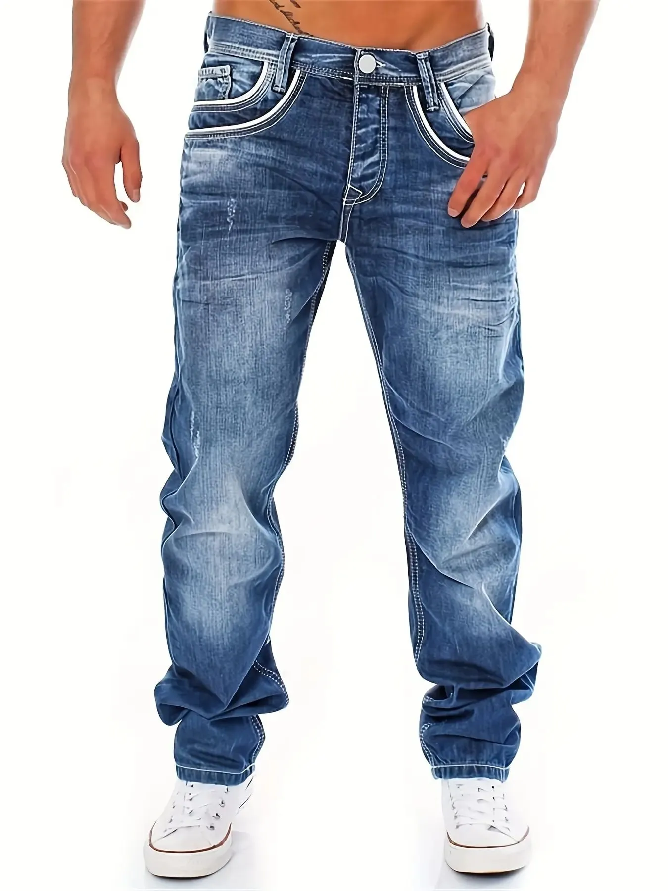 New Men's Retro Loose Casual Straight Leg Jeans Comfortable Classic Fit Men's Denim Pants