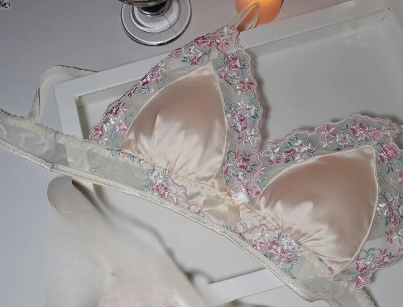 Gadis Perancis Bra Nipis Segitiga Cawan Ungu Sulaman Cahaya Sutera Mewah Set Seluar Dalam Renda Keinginan Tulen Seksi