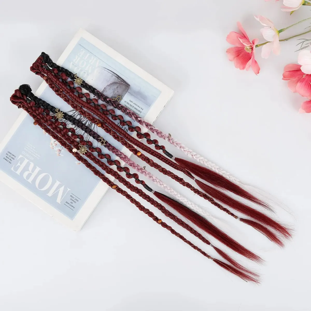 Clip in braids 2PCS 20Inch Dreadlock Extensions with Beads & Chains Viking Boho Braids for Cosplay Festival Daily Styling
