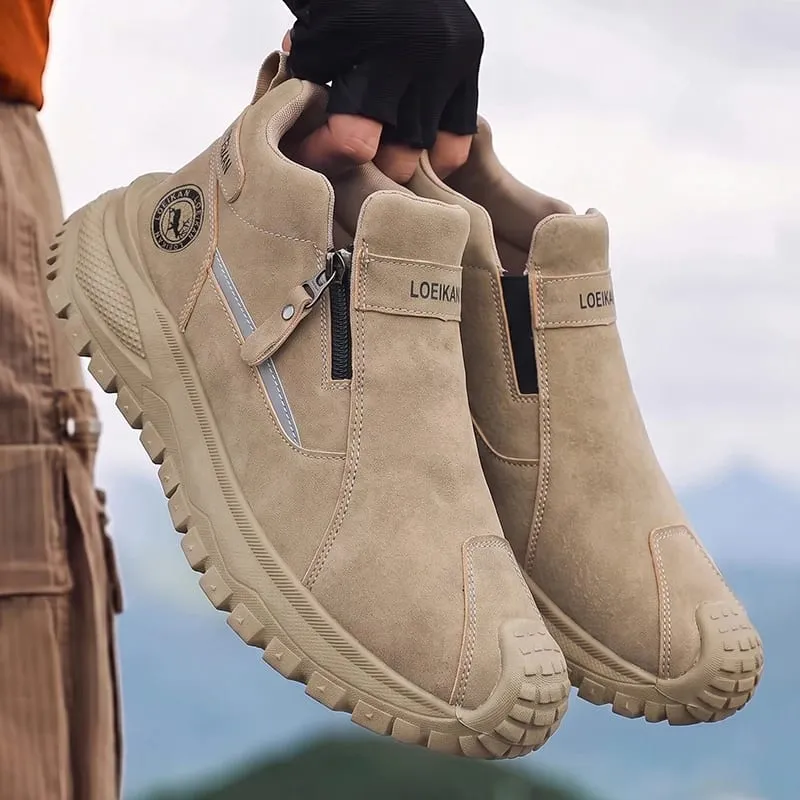 Men Casual Slip‑On Ankle Shoes Side Zipper Design Thick Non‑Slip Sole Fashion Daily Wear Male Sneakers