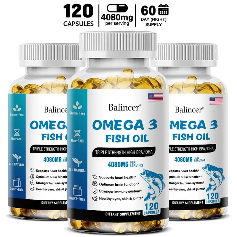 Balincer Wild Caught Omega 3 rybí olej softgels – trojitá síla Vysoký EPA 1200 mg DHA 900 mg Non-GMO Bezlepkový doplněk stravy
