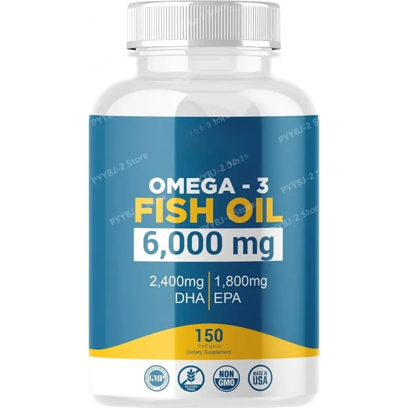 Omega-3 Fish Oil 6000mg Softgels High DHA EPA Formula 2400mg DHA 1800mg EPA Non-GMO 150 Capsules Heart Brain Nutrition Support