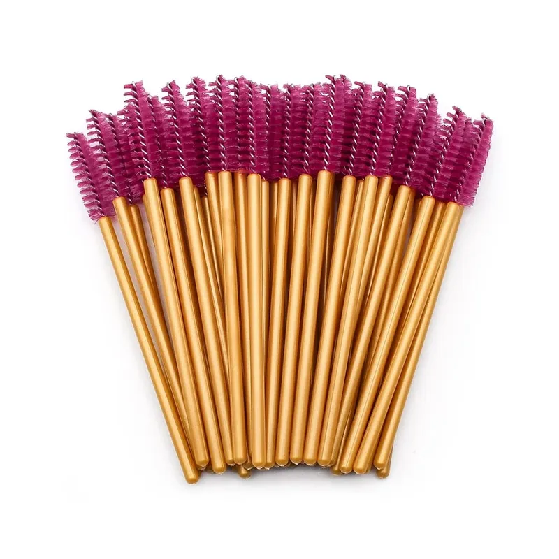 50Pcs Disposable Eyelash Makeup Brush Mascara Wands Gold Mini Eye Lash Brushes Short Eyebrow Comb Eyelashes Extension Tool