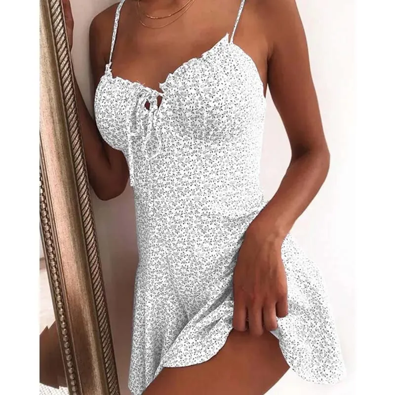 Μίνι φορέματα με floral print A Line Sexy Lady Dating Camisole Στράπλες Φόρεμα χωρίς πλάτη Boho Solid Beach Clothing