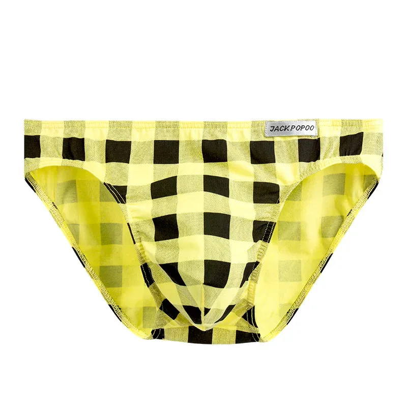 Fashion Plaid Underwear Cotton Soft Elastic Men Briefs Breathable Comfortable Youth Underpants Mens Sexy U Bulge Pouch Panties