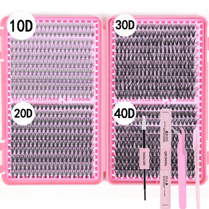 800PCS Lash Extension Kit DIY Clusters Eyelash Extension Kit Lashes Kit with Lash Bond and Seal Lash Tweezers