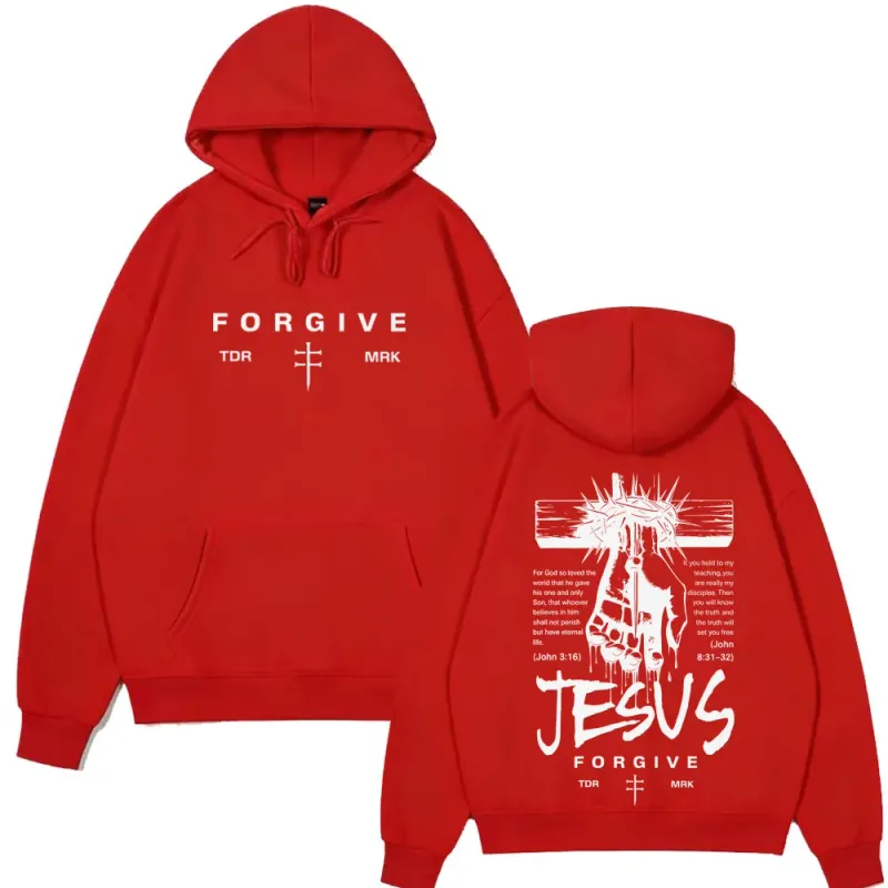 Jesus Forgive Fashion Graphic Hoodie Men Women Vintage Clothing Pullover Winter Long Sleeves Loose Casual Oversized Sweatshirts