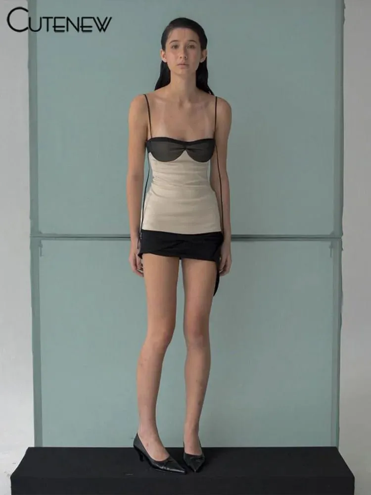 Cutenew Paneledผู้หญิงชุดมินิกระชับพู่Patchworkห่อหน้าอกไม่สม่ำเสมอBackless Super-สั้น Vestidoแนวโน้มStreetwear
