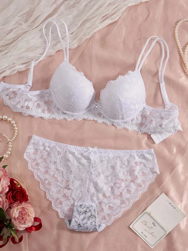 Single of Women's Underwear Set Sexy Floral Lace Push Up Bra Romantic Sheer Panties Comfort Lingerie Set