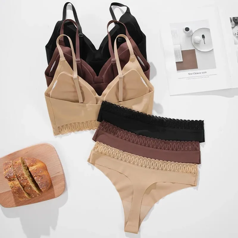 2026 Women Thongs And Bra Two Piece Seamless Panties Ladies Underwear Soft Elastic Wirefree Sport Bra Panty Set
