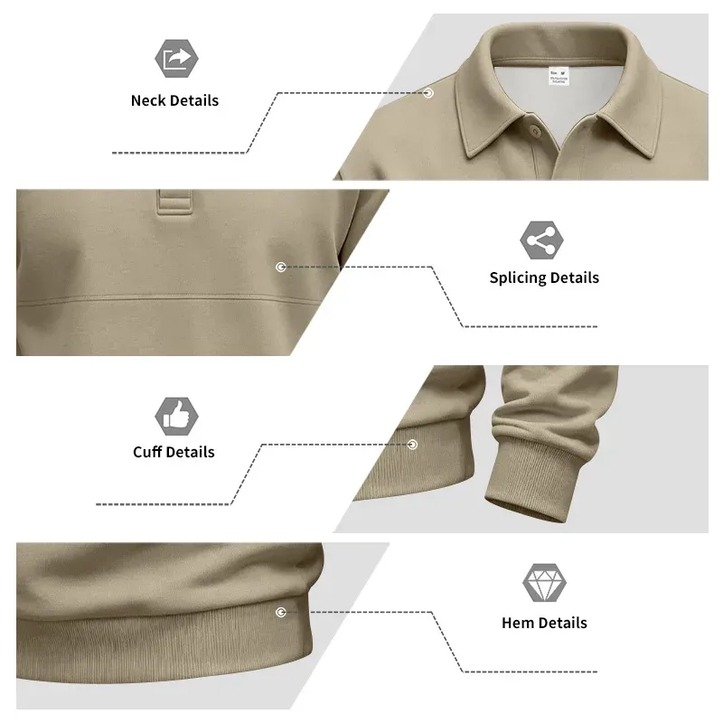 Men Lapel Polo Sweatshirt, Color Block Long Sleeve Pullover, Loose Solid Casual Top for Spring Autumn Daily Outfit — image 17