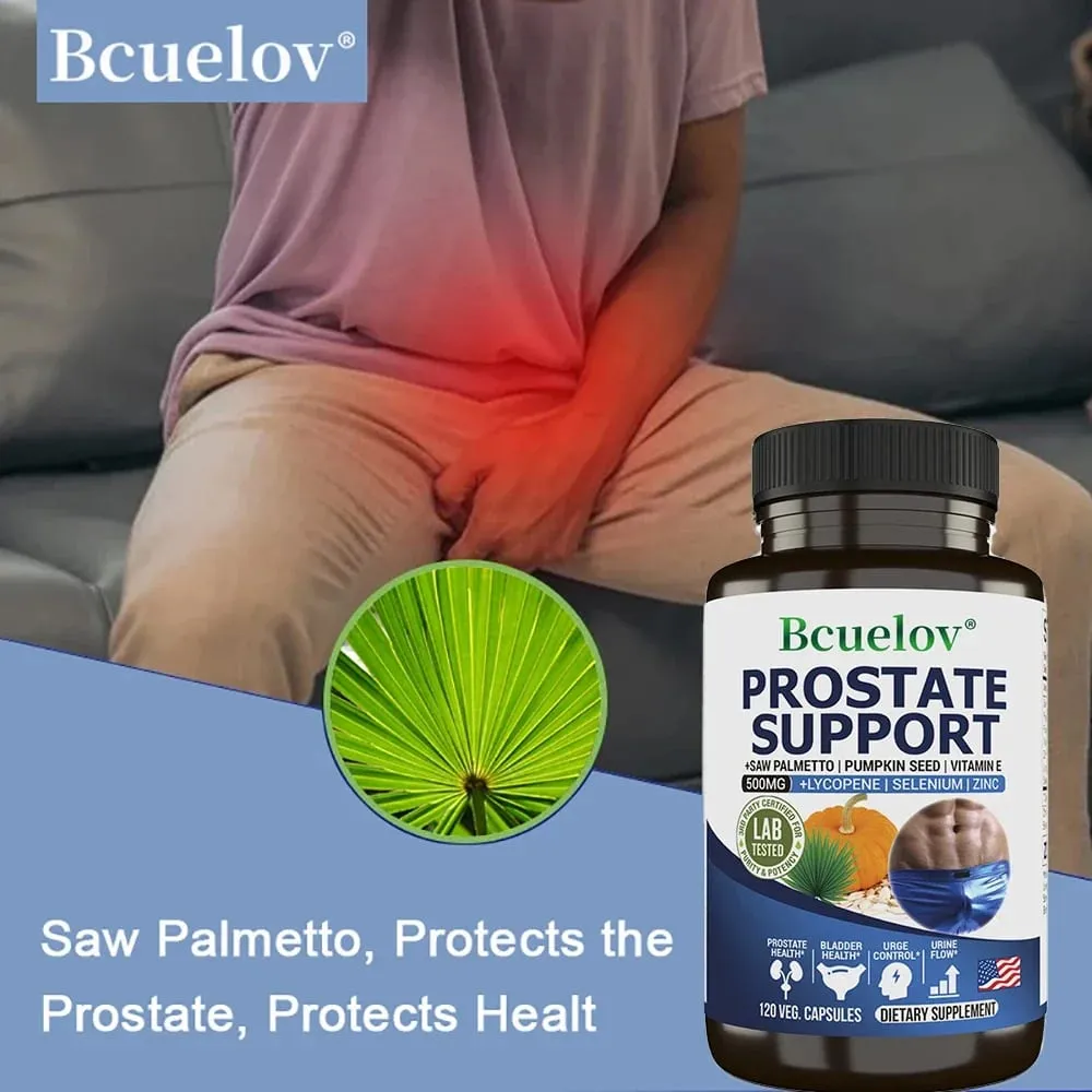 Men's Prostate and Bladder Support Capsules - Saw Palmetto Lycopene Pumpkin Selenium - Reduces Urinary Frequency