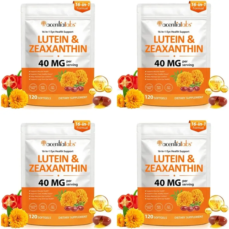 Acentiallabs Lutein Zeaxanthin Softgels 40mg Omega-3 EPA DHA Vitamins For Eye Health & Blue Light Support Adult 120 Count