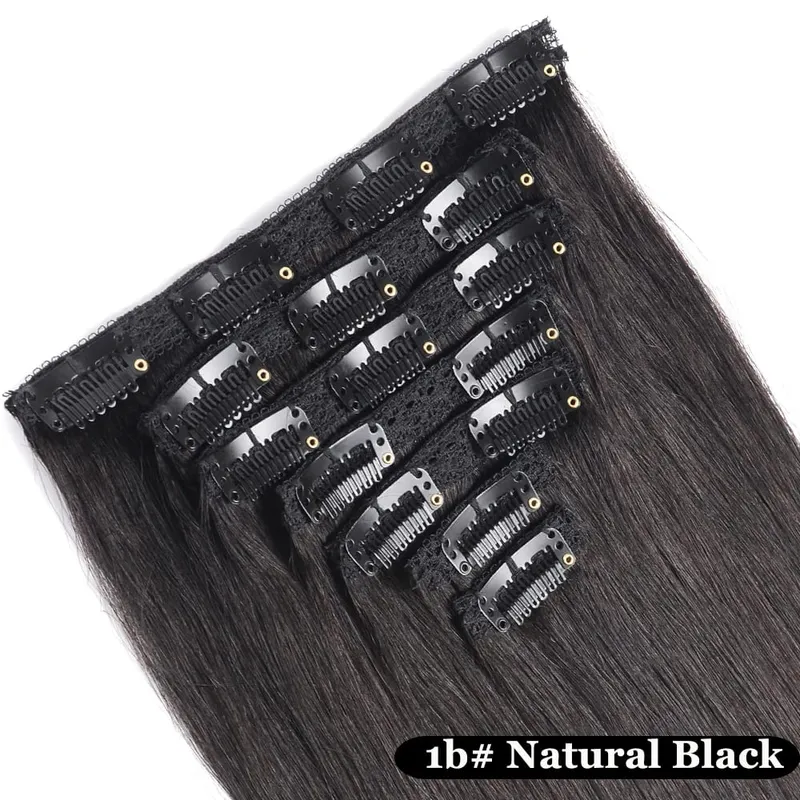 Doreen Clip Cheveux Clips en 100% Cheveux Humains Clip dans Extensions de Cheveux Véritables Pinces à Cheveux Naturelles Cousues sur Trame Brun Foncé 110G à 200G — image 8