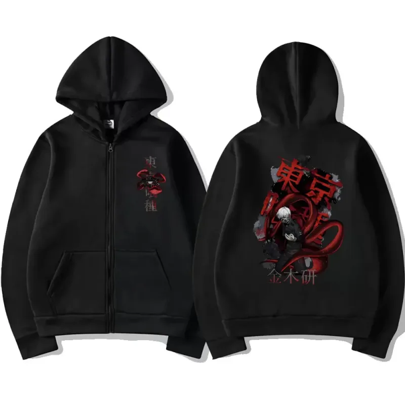 Anime Tokyo Ghoul Kaneki Ken Graphic Zipper Hoodie Men Women Casual Hooded Pullover Fashion Oversized Zip Up Sweatshirts Jackets