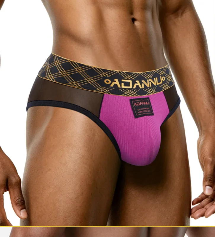 Luxury Ice Silk Men's Underwear with Gold Thread Embroidery Waistband Ultra-Thin Transparent Mesh Quick-drying Briefs for Men