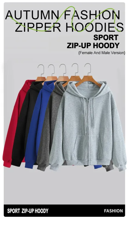 Customized Pattern Logo Diy Men Zipper Hoody Loose Pocket Long Sleeve Fashion Fleece Hoodies Retro Unisex Autumn Clothing