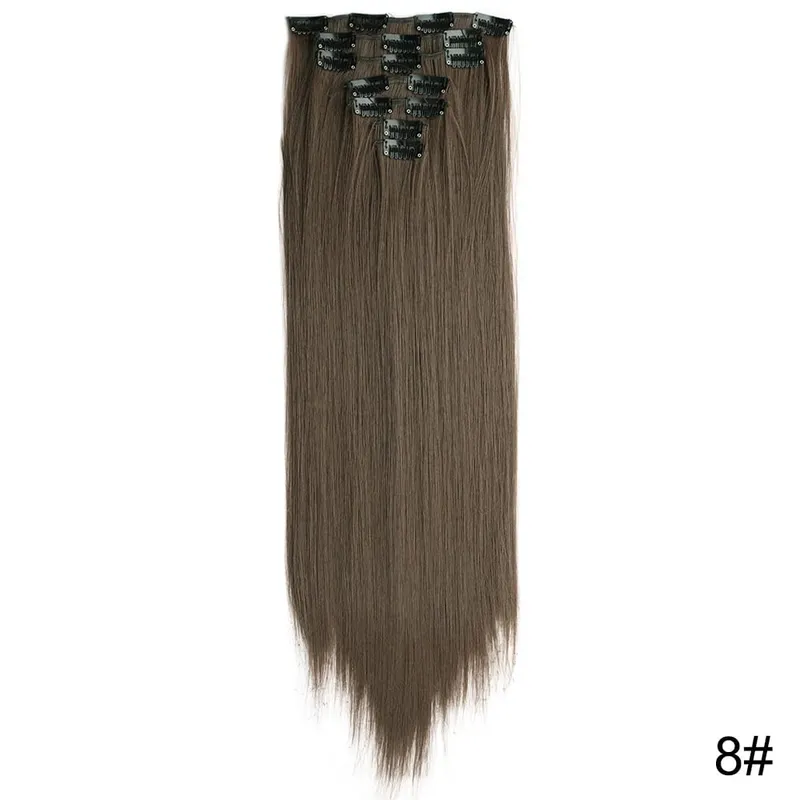 Extensions capillaires synthétiques longues et lisses à 16 clips, postiches blondes naturelles résistantes à la chaleur, 7 pièces/ensemble, pour femmes