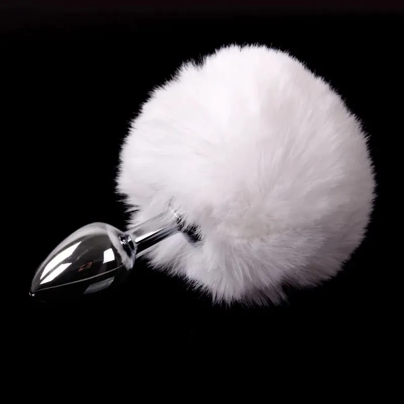 Metal Anal Plug with Rabbit Tail Bunny Tail Pet Role Play Adult Sex Toy for Women Men Couples Fetish Gear Accessories