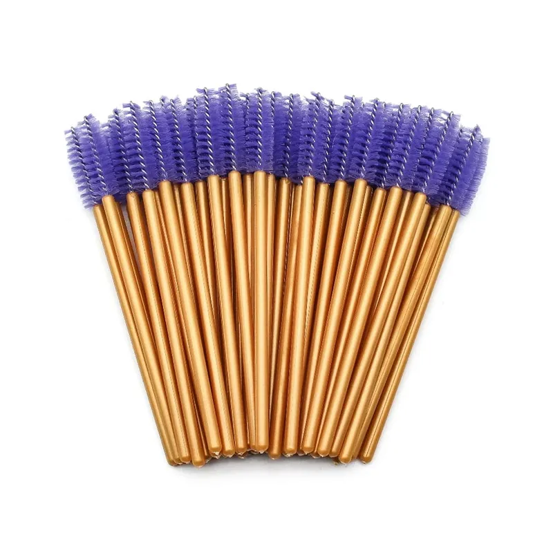 50Pcs Disposable Eyelash Makeup Brush Mascara Wands Gold Mini Eye Lash Brushes Short Eyebrow Comb Eyelashes Extension Tool