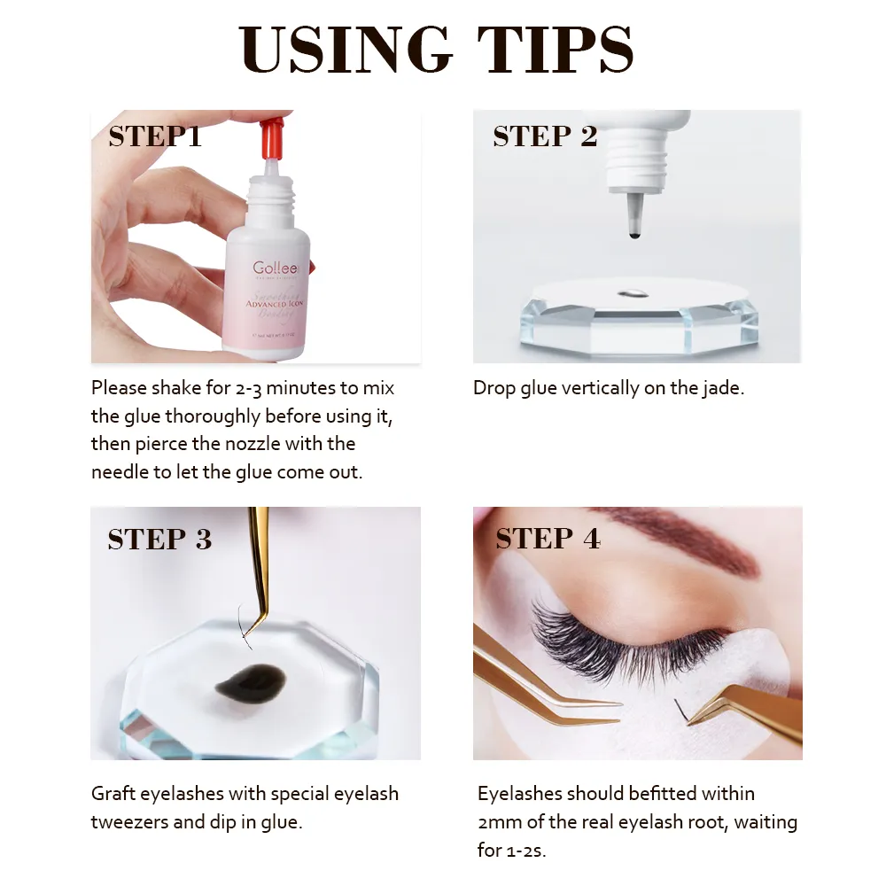 Gollee 0.5-1s Drying Eyelash Extensions Glue Latex-free Lashes Glue Professional Waterproof 6-8 Weeks Eyelash Extension Supplies