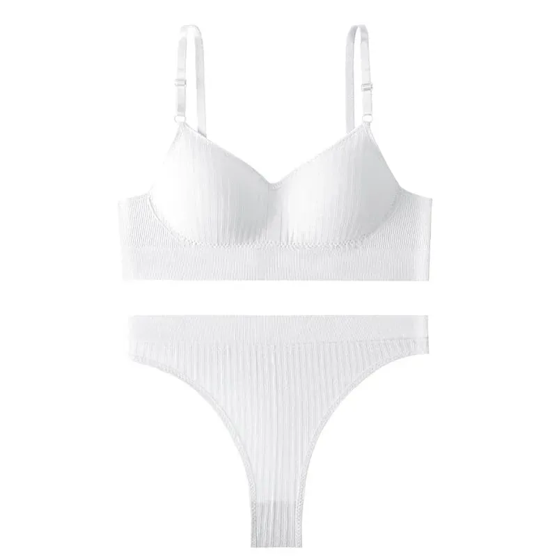 Women Seamless Bra Set High Waist Thong Panties Female Nonwire Brassiere Comfy Soft Sports Bras Underwear Set Sexy Lingerie Set