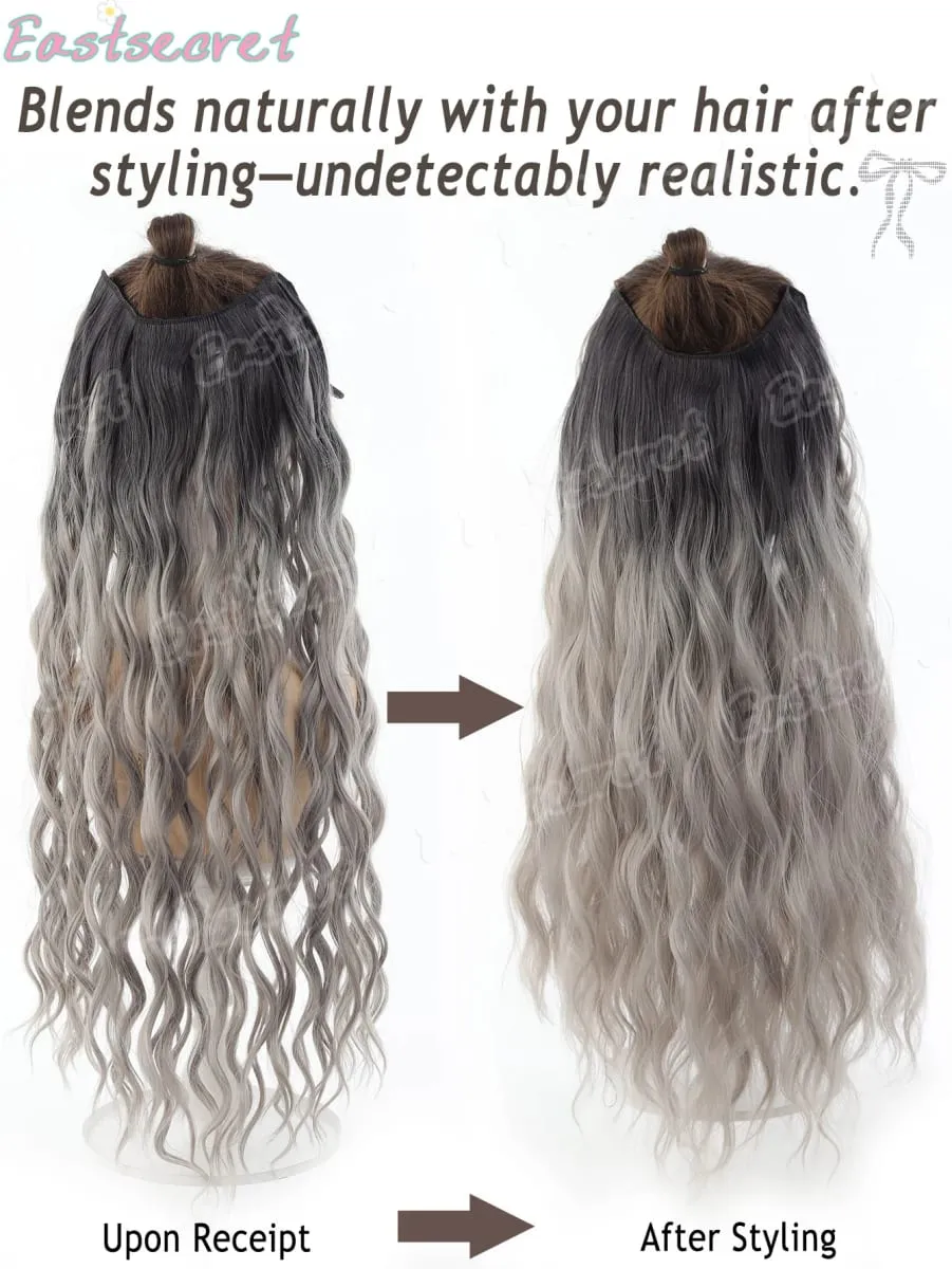 Synthetic Long Clip In One Piece Hair Extension 5 Clips V-Shaped Clip In Hair Extensions Heat Resistant Fake Hair