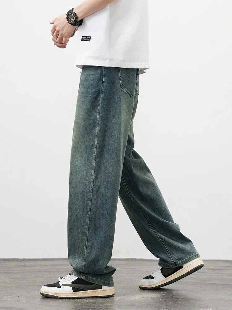 Men's Straight Fit Vintage Jeans Casual High-Quality Korean Fashion Denim Trousers Male Brand Trousers Four Season Trousers