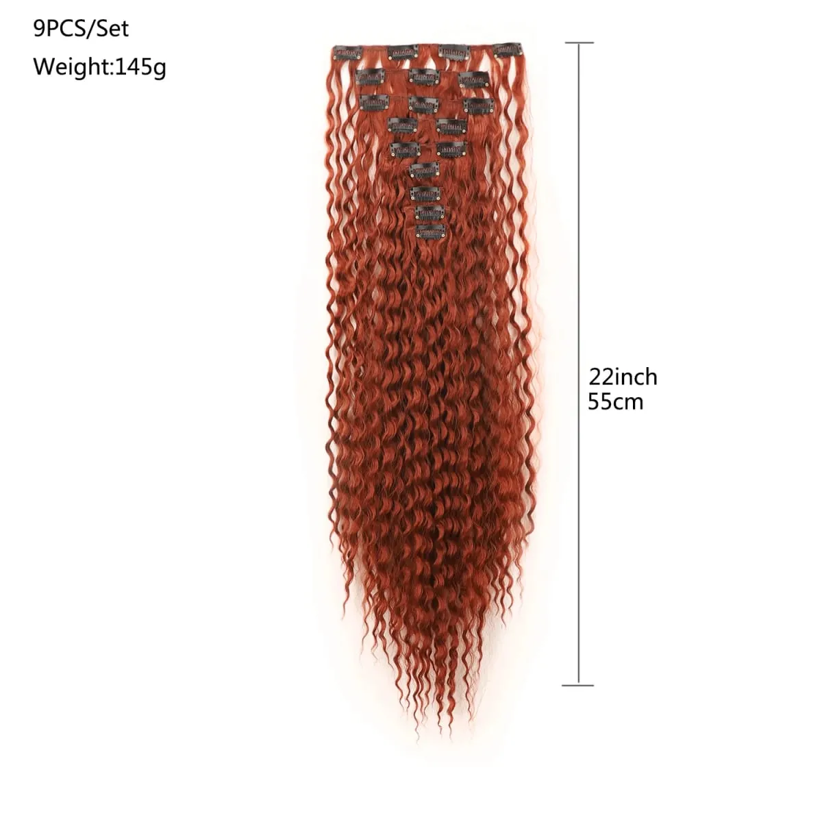 Ekstensi Rambut Sintetis Rambut Tebal Keriting 9 Buah/Set Klip Dalam Potongan Rambut 22 Inci 145G untuk Kepala Penuh Warna Hitam Coklat