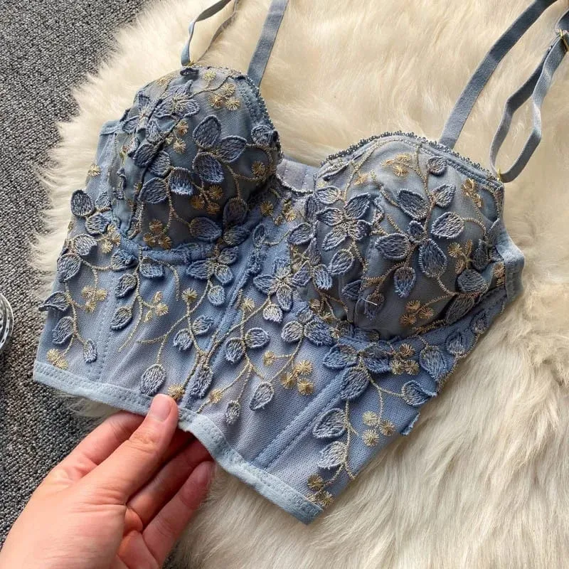 Sulaman Baru Renda Bunga Seluar Dalam Wanita Perancis Seluar Dalam Keluli Getah Tulang Tekan Bra Bralette Seksi Lingerie Comel Membentuk Badan Seksi