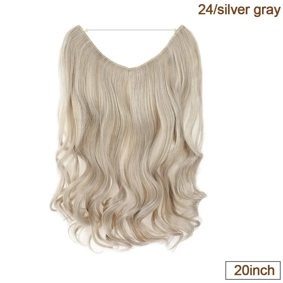 Synthetic Invisible Wire Hair Extensions Transparent Wire AdjustableLong Wavy Curly Secret Hairpiece 20 Inch for Women