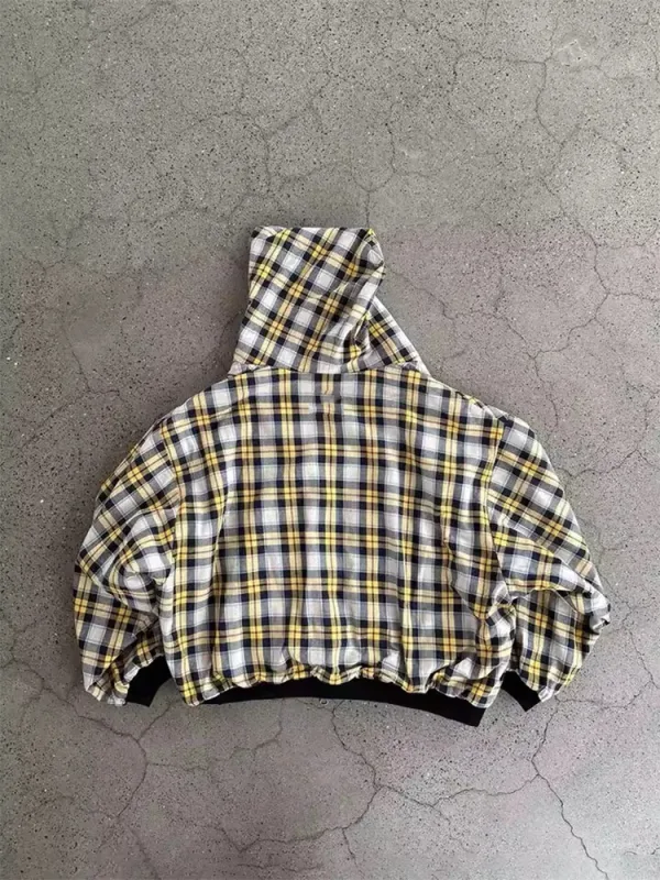 Winter Casual Plaid Print Hoodie Women's Warm Zip-Up Double-Sided Wear Sweatshirt Female Fashion Trendy Loose Hooded