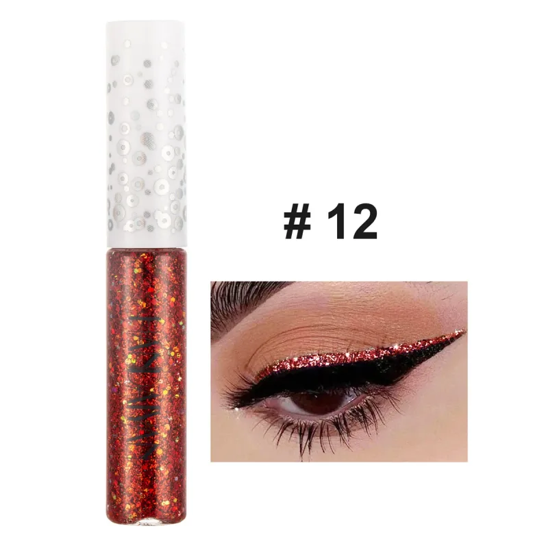 12 Renk Parlak Göz Gömlekleri Pigment Gümüş Gül Altın Renk Glitter Likit Eyeliner Metalik Renkli Makyaj Kadınlar Için