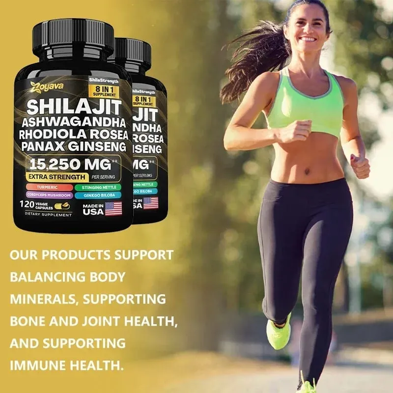Himalaya Shilajit Ginseng Rhodiola Rosea och Ashwagandha extrakt 15250mg högstyrka kapslar Icke-GMO energiimmunitetsleder