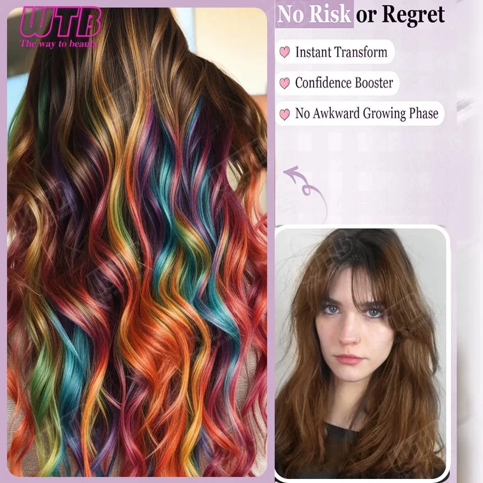 WTB Colored Synthetic Hair Extensions BB Clip Style Gradient Color Hair Extensions Suitable for Women's Daily Wear and Holidays
