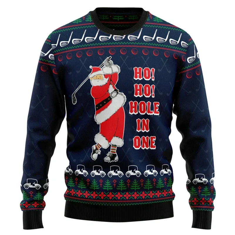 Fashion Golf Graphic Ugly Christmas Sweater For Men Funny Santa Claus 3D Printed Xmas Sweatshirts Cool Streetwear Pullovers Tops