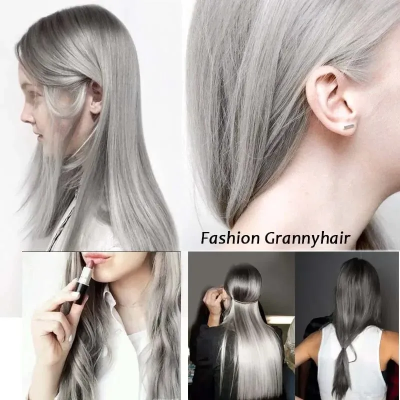 Zolin Clip in Hair Extension One Piece Long Straight Hair Black Gray Color Synthetic Hairpieces For Women Cosplay Use