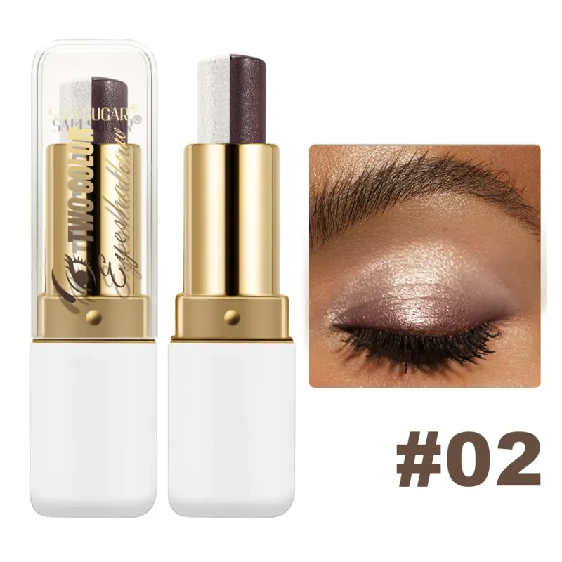 Long Lasting Two Tone Eyeshadow Stick Waterproof Smudgeproof Shimmer Highlighter Blendable Eye Contour Makeup Cosmetic