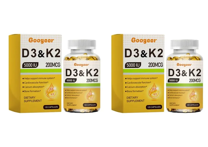 Googeer Vitamin D3 & K2 Capsules with Immune System Support and Bone Formation Support for Calcium Absorption 120 Capsules