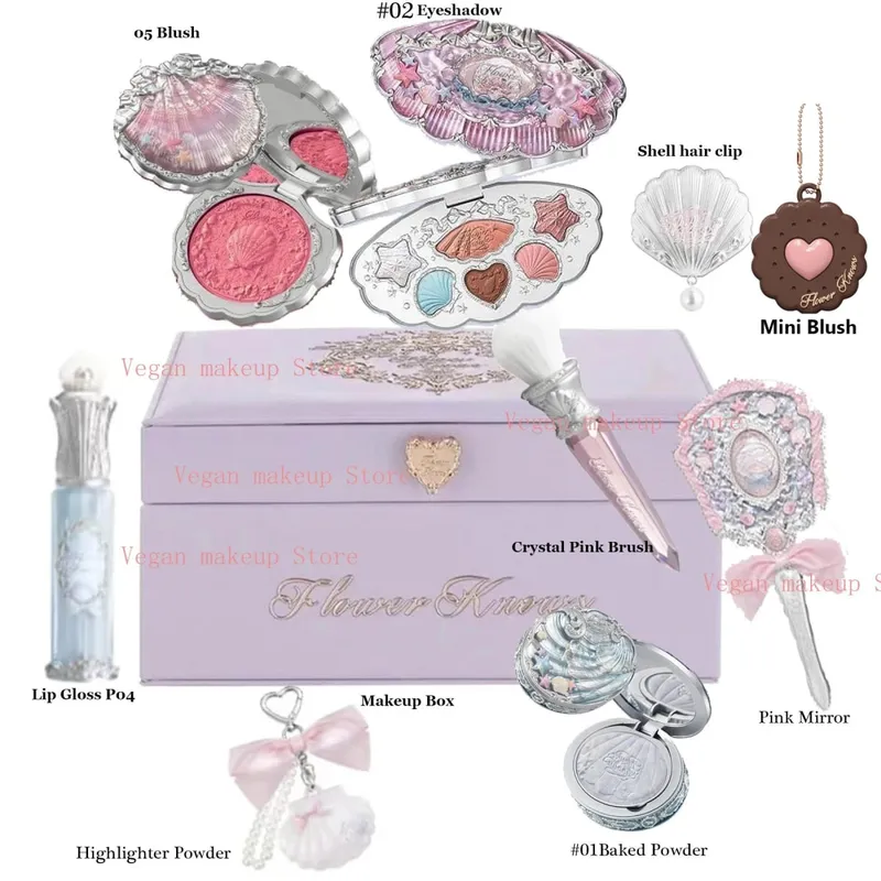 Bunga Tahu Shell Perhiasan All-In One Hadiah Set Makeup Set Profesional Penuh Eyeshadow Blush Panggang Bubuk 10 buah Flowerknows Kit