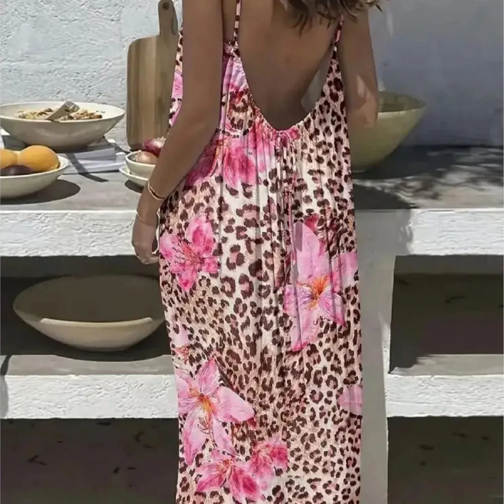 2026 Vacation Dresses For Ladies Spaghetti Strap Vestidos Beachwear Home Clothing Gentle Homewear Holiday Backless Loose Printed