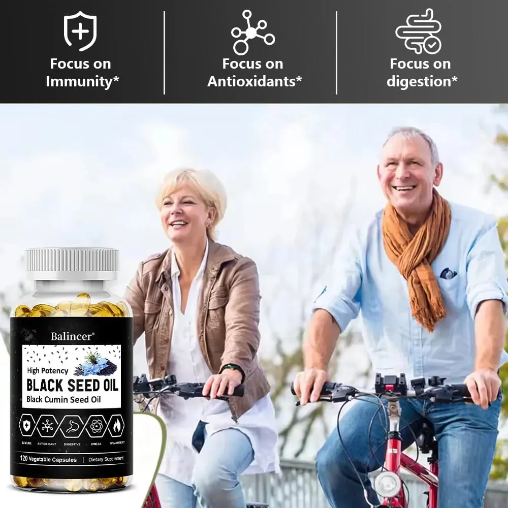 Black Cumin Seed Oil Capsules Cold Pressed Support Immune Cardiovascular Digestive Respiratory Health Skin and Hair Health