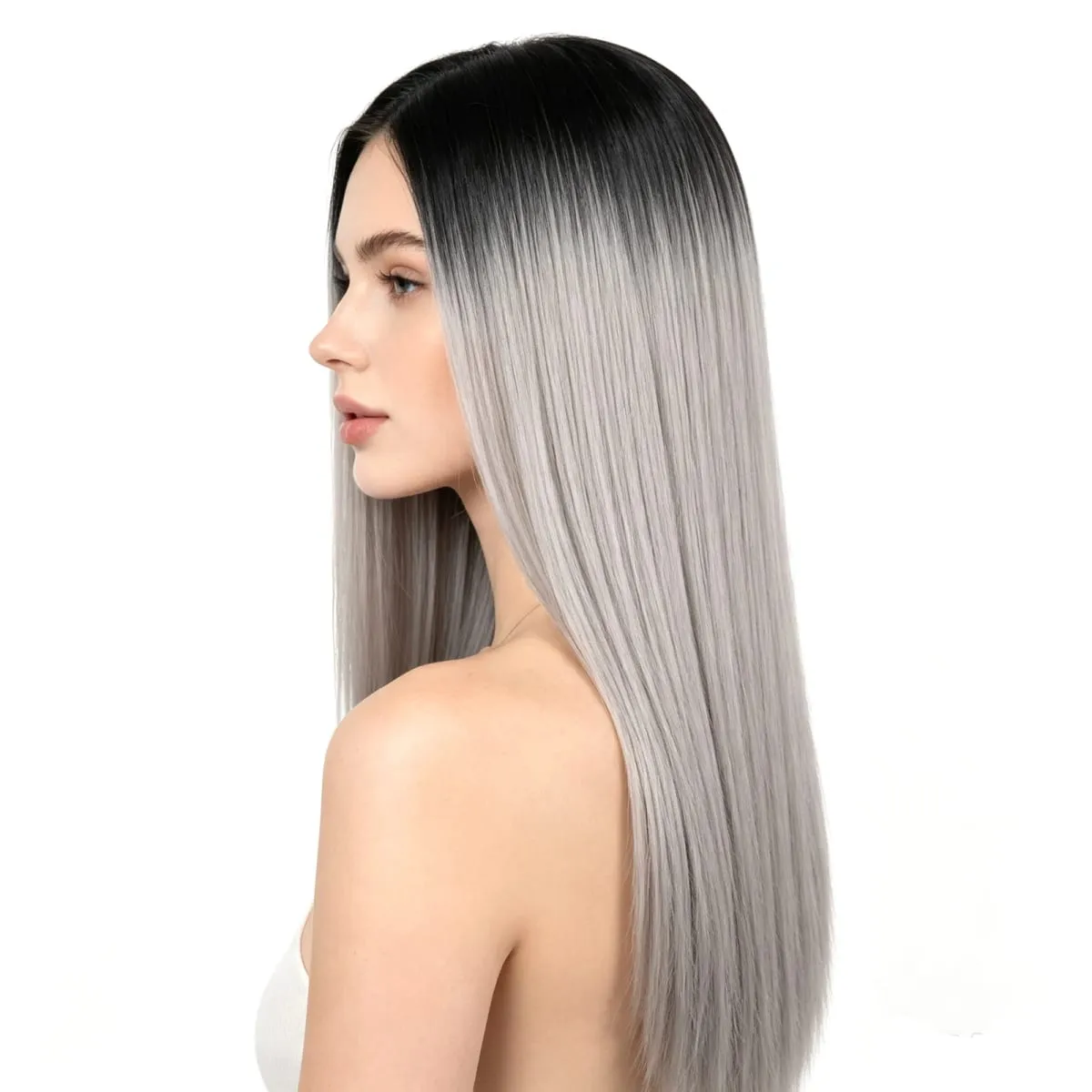 Clip In Hair Extension Ombre Color Brown Blonde V-Shape One Piece Straight Hair Whit 4 Clips Synthetic Hair Pieces For Women