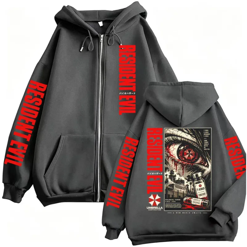Vintage Resident Evil Zombie Horror Gaming Zip Up Hoodies Men Women Fashion Classic Harajuku Sweatshirts Jacket Coats Streetwear