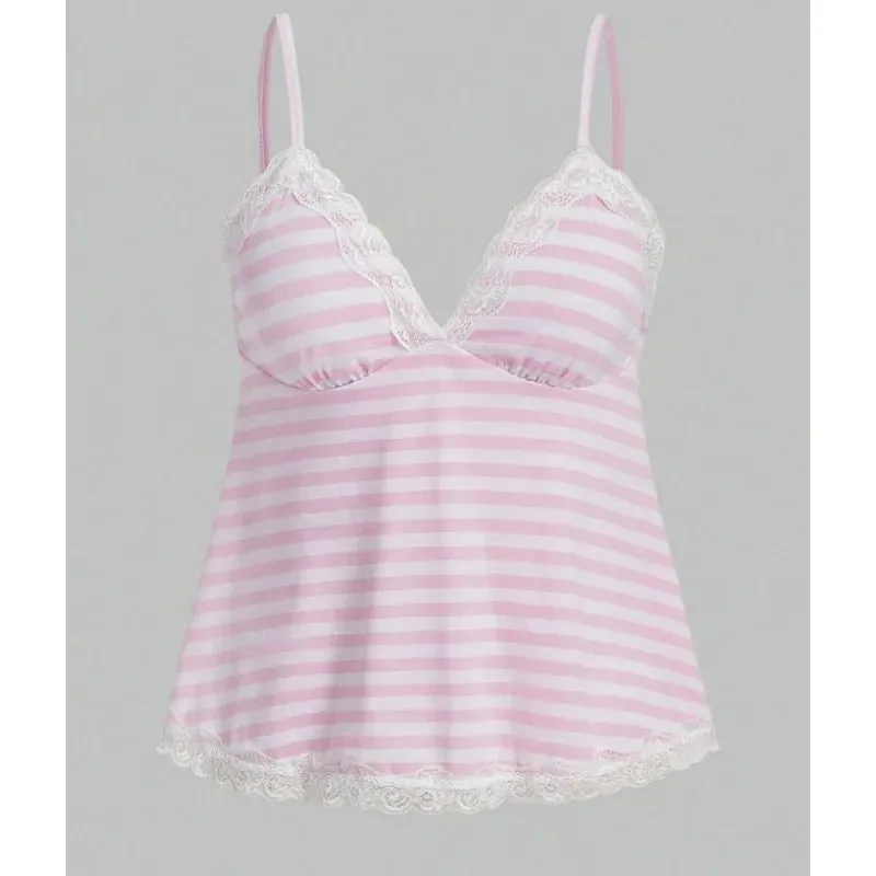 European and American New Summer Punk Style Sexy Y2K V-Neck Contrasting Striped Thin Shoulder Strap Vest