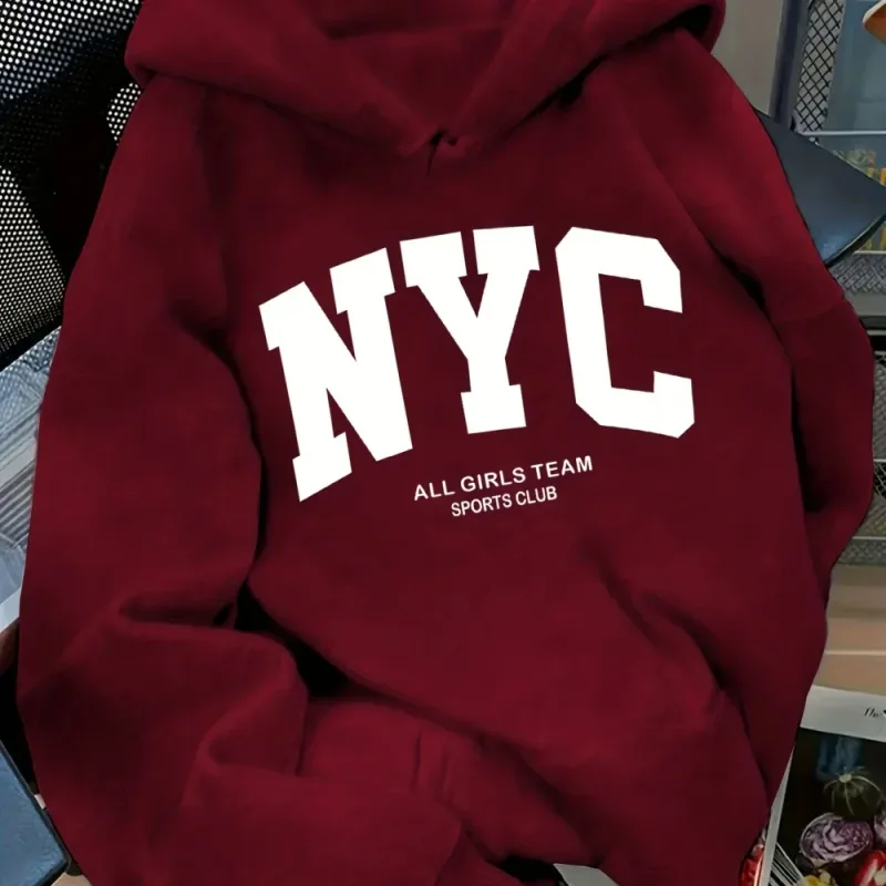 New Fall/Winter Comfortable Navy Blue New York Team Hoodie - Long Sleeve Couples' Street Style Hoodie Casual Pullover with POC