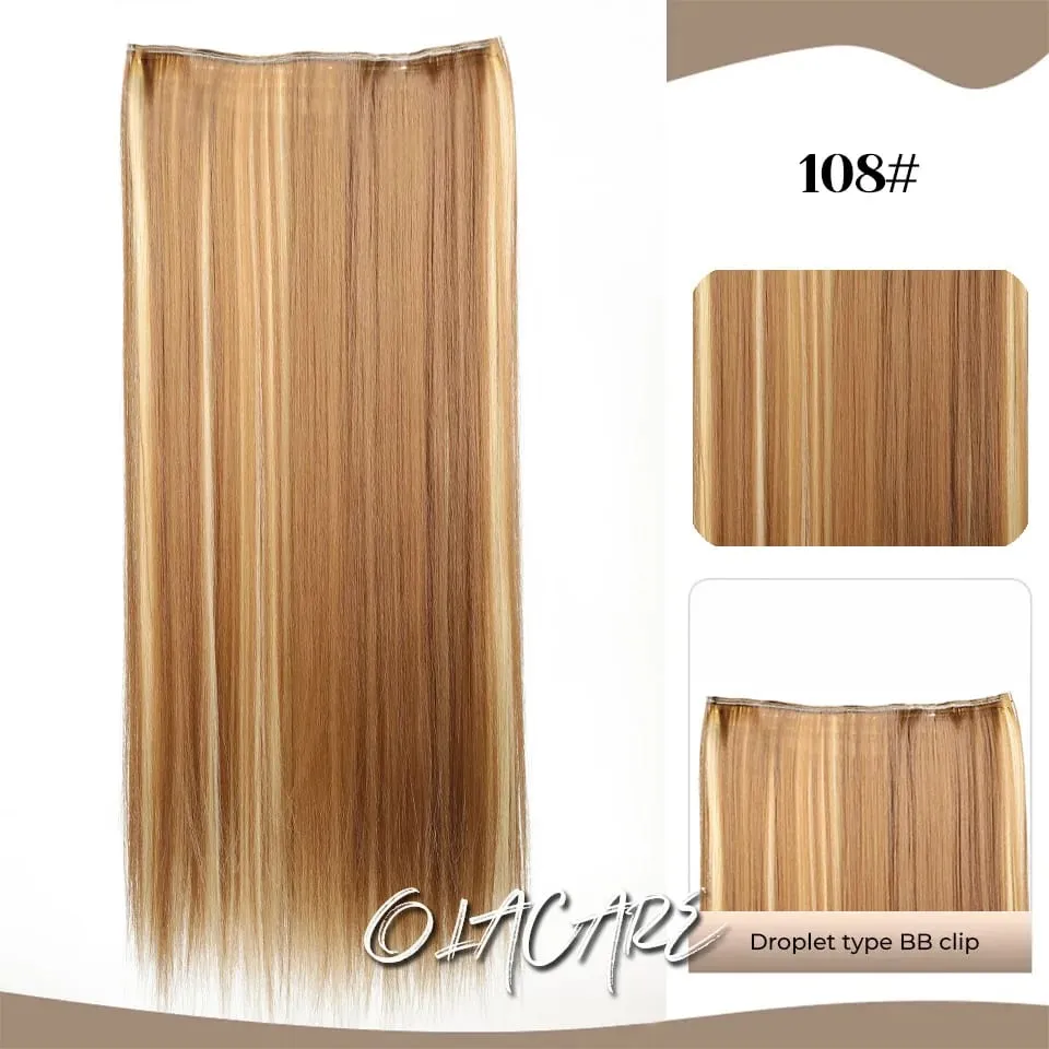 Synthetic Wig 5 Clip One Piece Invisible Hair Extensions Long Straight 24Inch Heat Resistant Hairpiece for Women