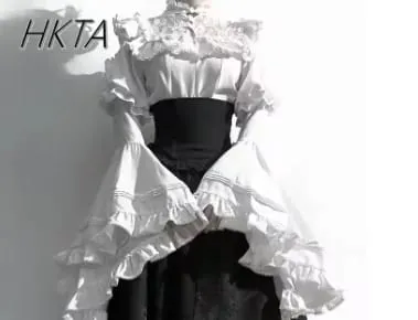 Gotická košile Y2k Top Lolita Dívčí Volánková Sukně Deštník Vysoký Pas Oversized Dlouhá sukně Rohový Dlouhý rukáv Studentská Elegantní halenka